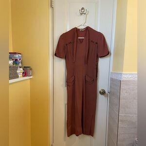Vintage 1940s Terra Cotta Brown Dress